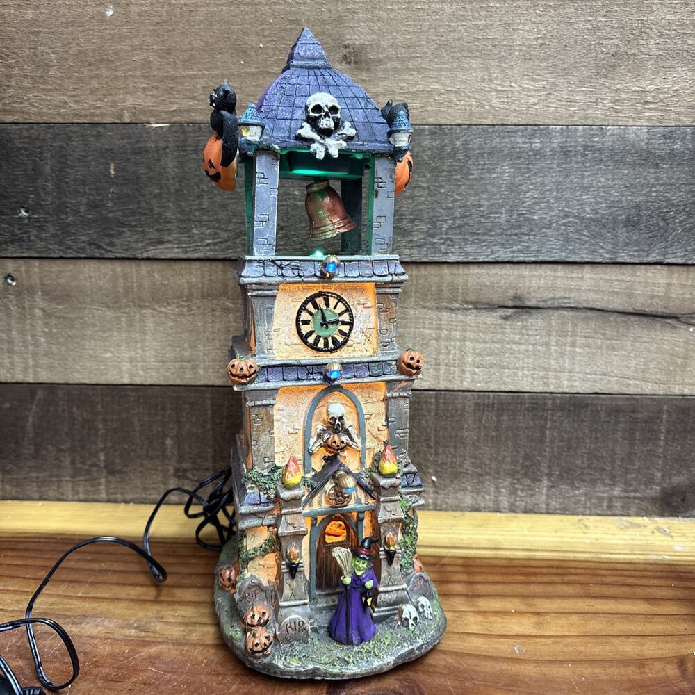 Pumpkin Hollow Animated Clock Tower Halloween Music Lighted In Box